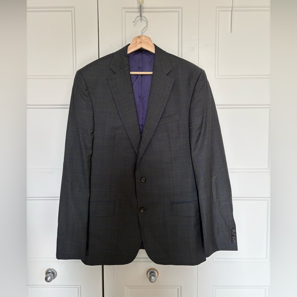 Jack Victor Men's Charcoal Windowpane Two-Button Blazer